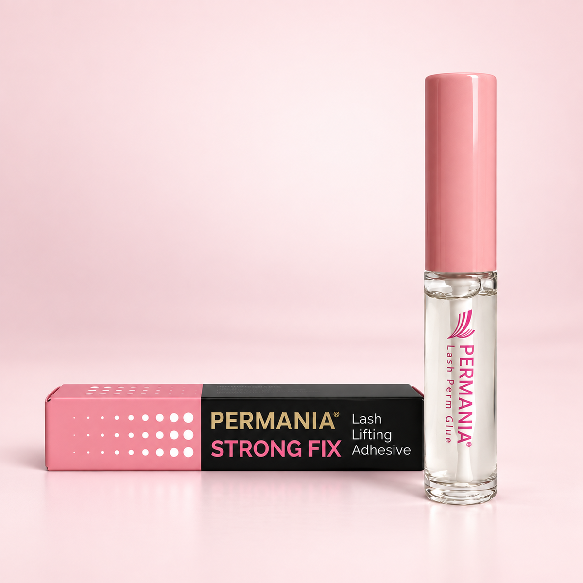 PERMANIA STRONG FIX ラッシュリフトグルー5ml ピンク背景のイメージ写真